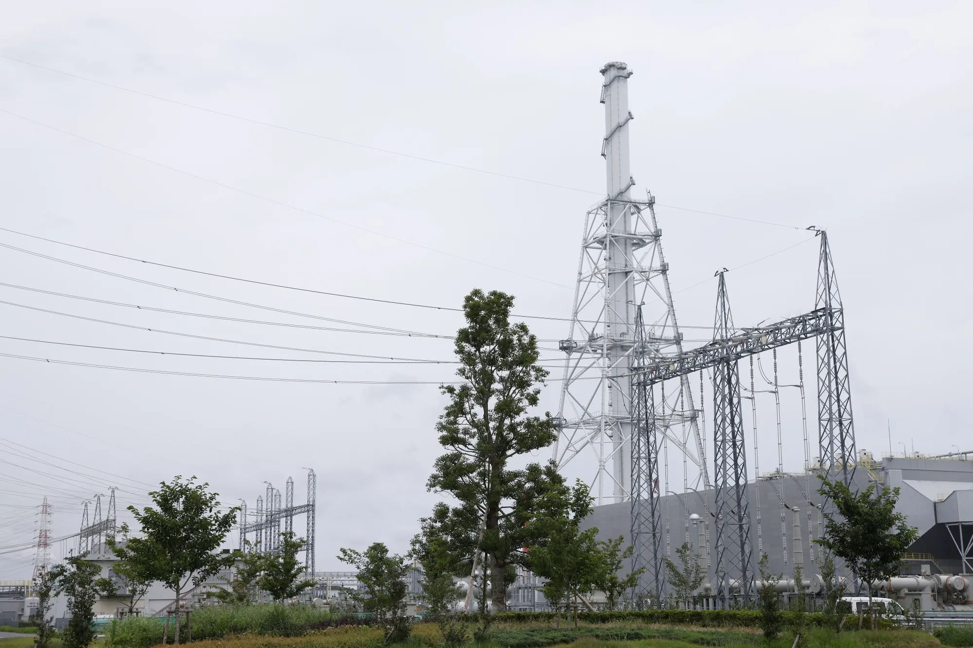 A chimney of the Unit 5 of Jera Co.'s coal and biomass co-firing thermal power plant in Aichi Prefecture, Japan.