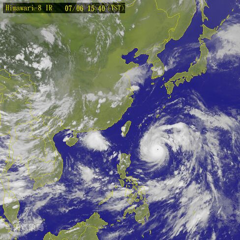Satellite image of the Typhoon Nepartak heading towards Taiwan.