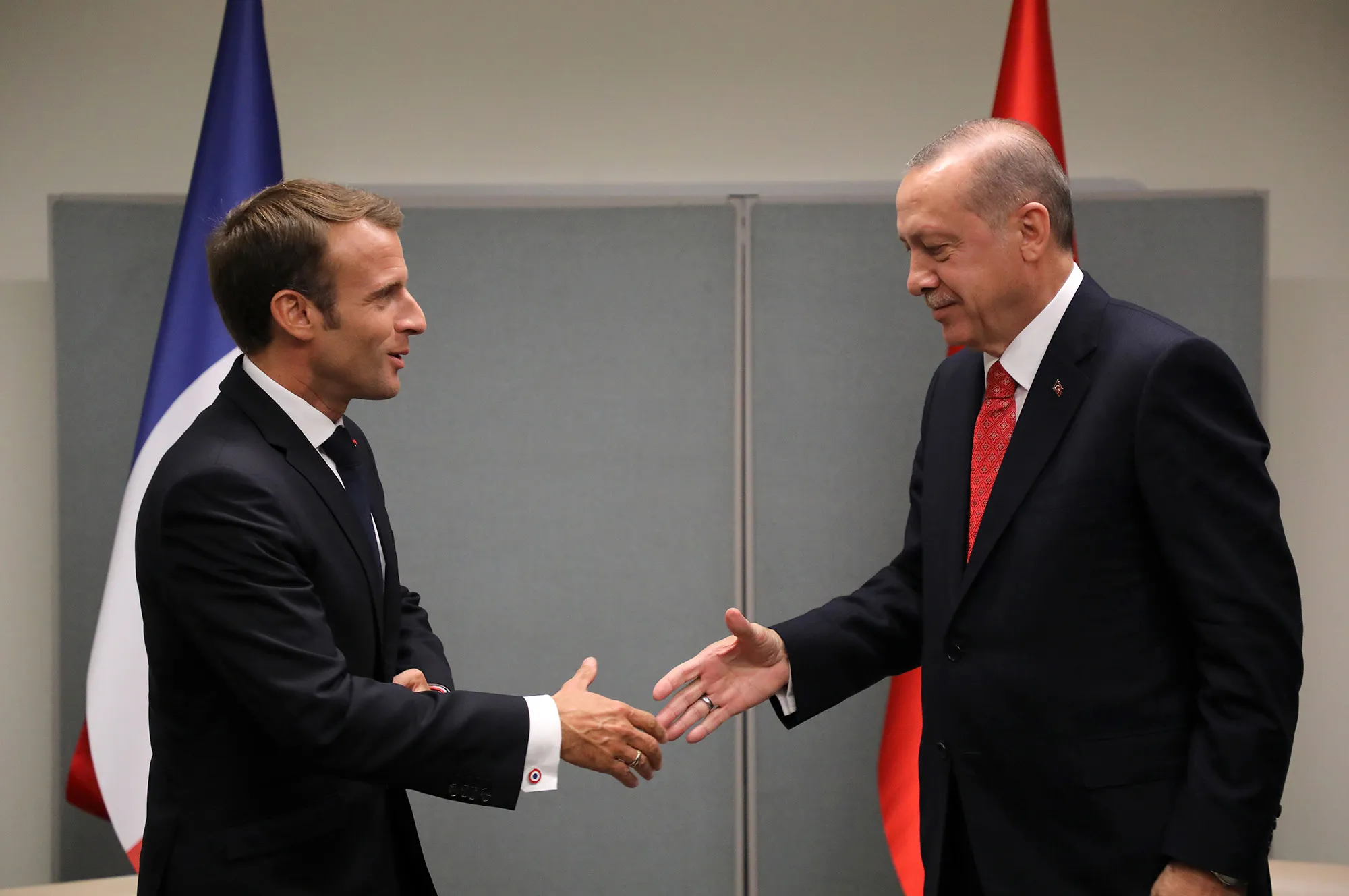 Emmanuel Macron and Recep Tayyip Erdogan at UN headquarters in 2018.