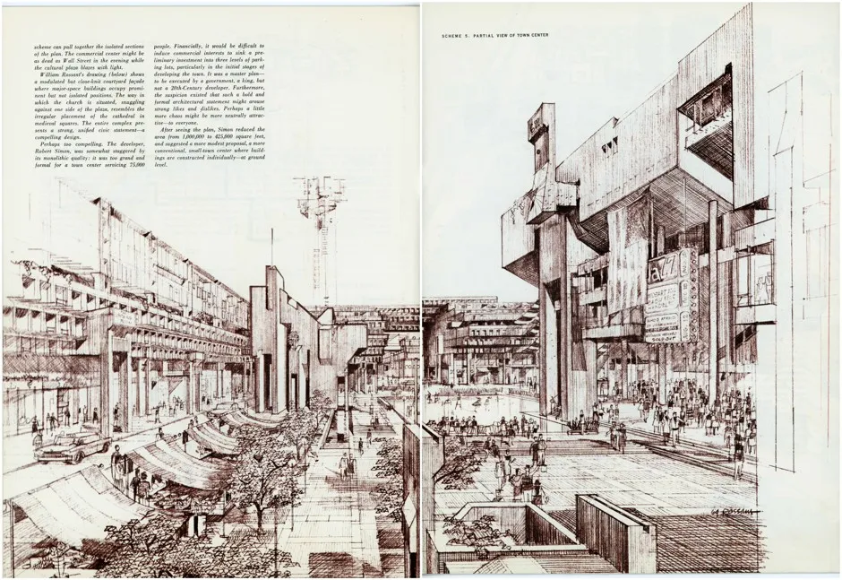 An early rendering of the public gathering spot that would later become Reston Town Center.