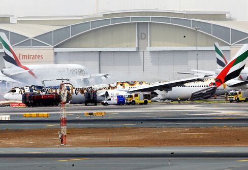The Emirates airline aircraft following fire in Dubai, on Aug. 3.