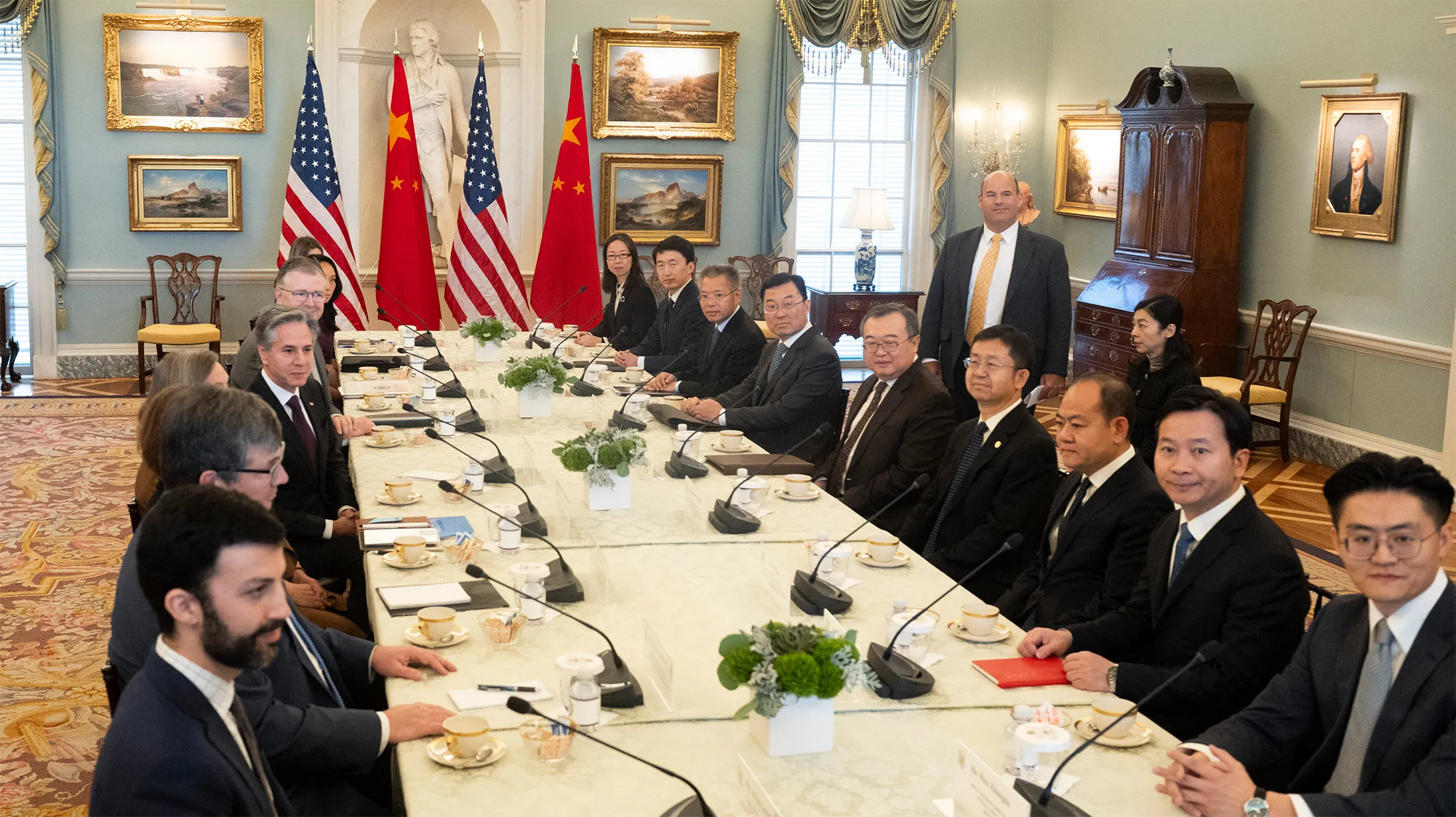 US Secretary of State Antony Blinken, center left,&nbsp;meets with Chinese senior diplomat&nbsp;Liu Jianchao, center right,&nbsp;at the State Department in Washington, DC, on Jan. 12.