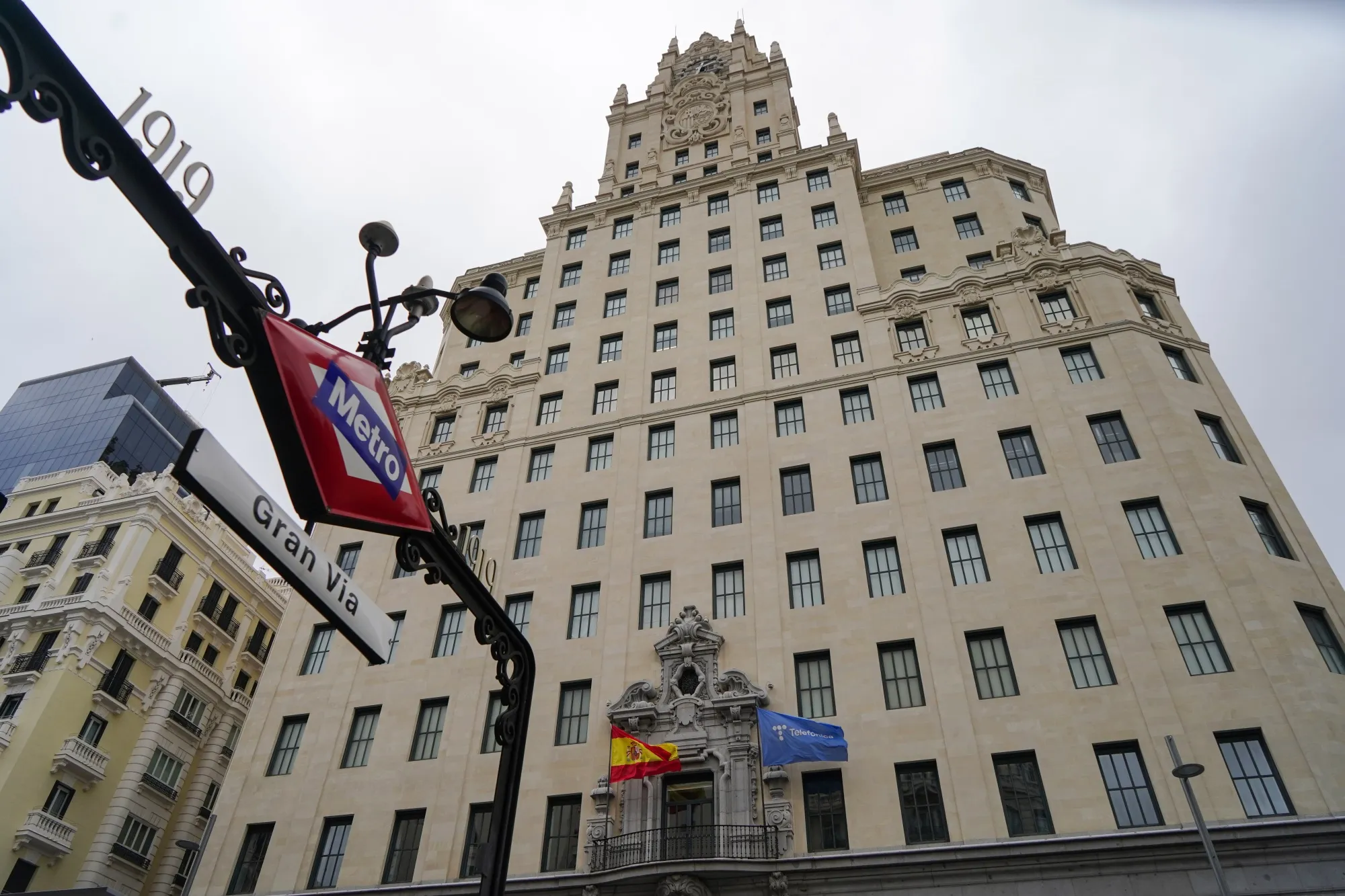 The Telefonica building on Gran Via in central Madrid.