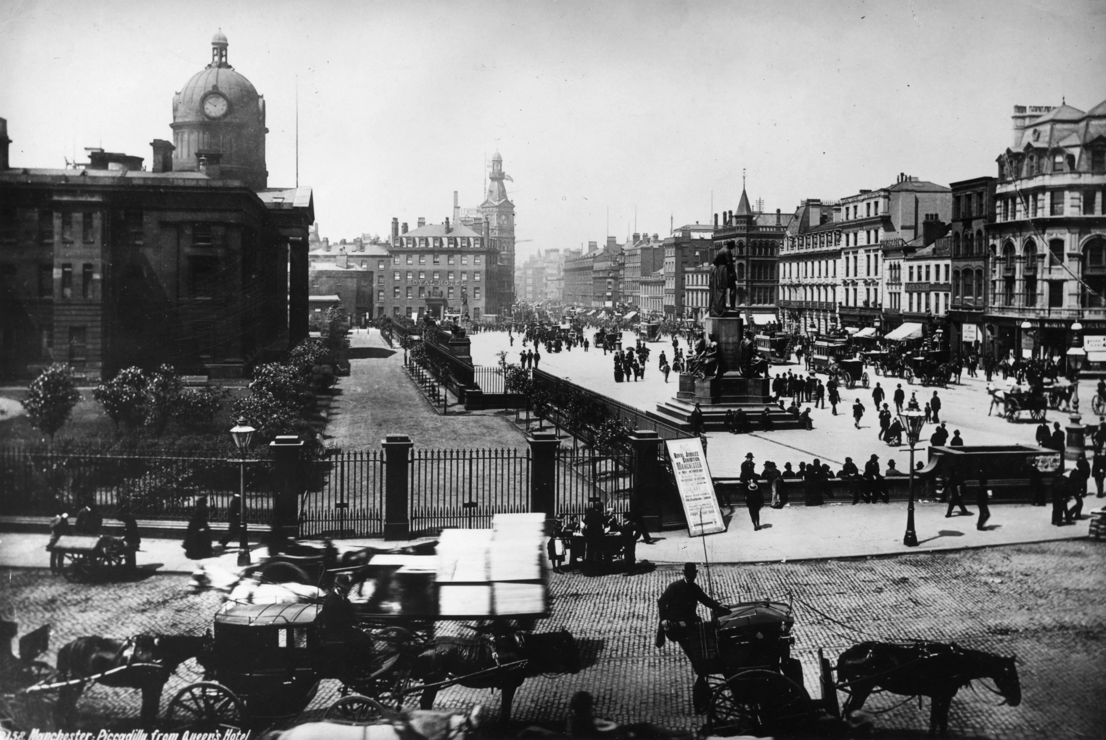 Manchester, in 1887, when it had a thriving regional stock market (and lots of horse-drawn carriages).