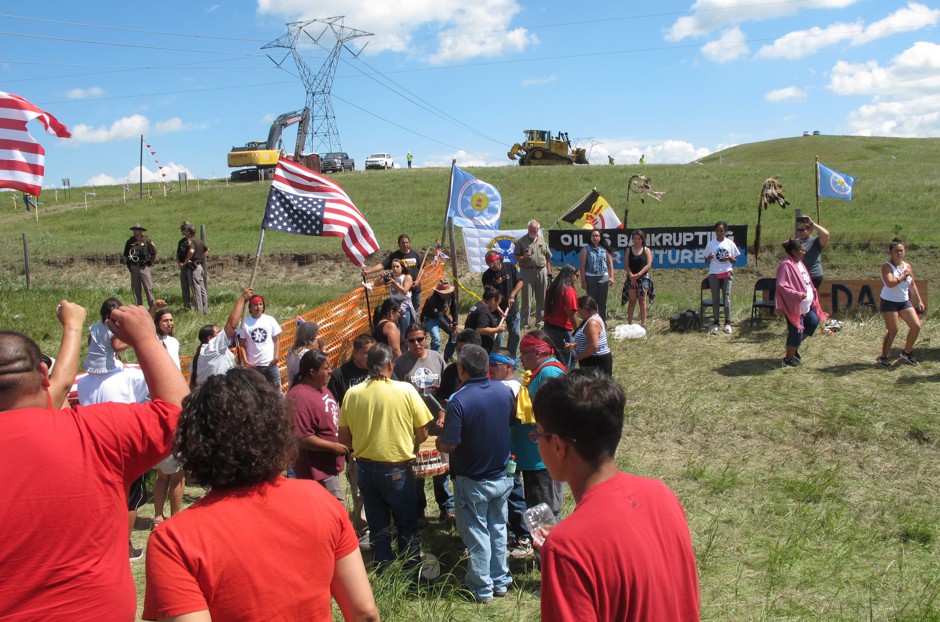 Native Americans protest the Dakota Access oil pipeline on Friday, Aug. 12, 2016. 