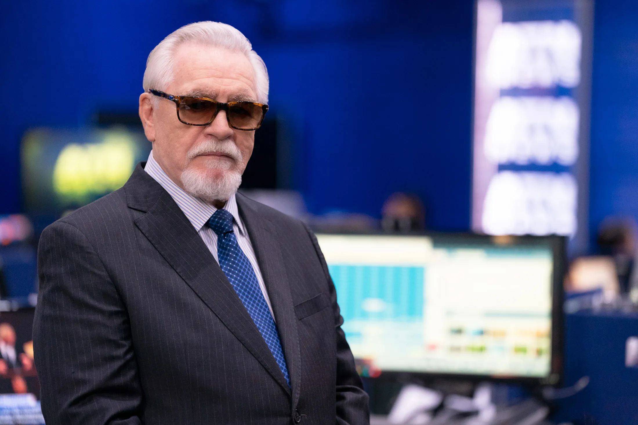 Brian Cox’s Logan Roy, stalking his newsroom.
