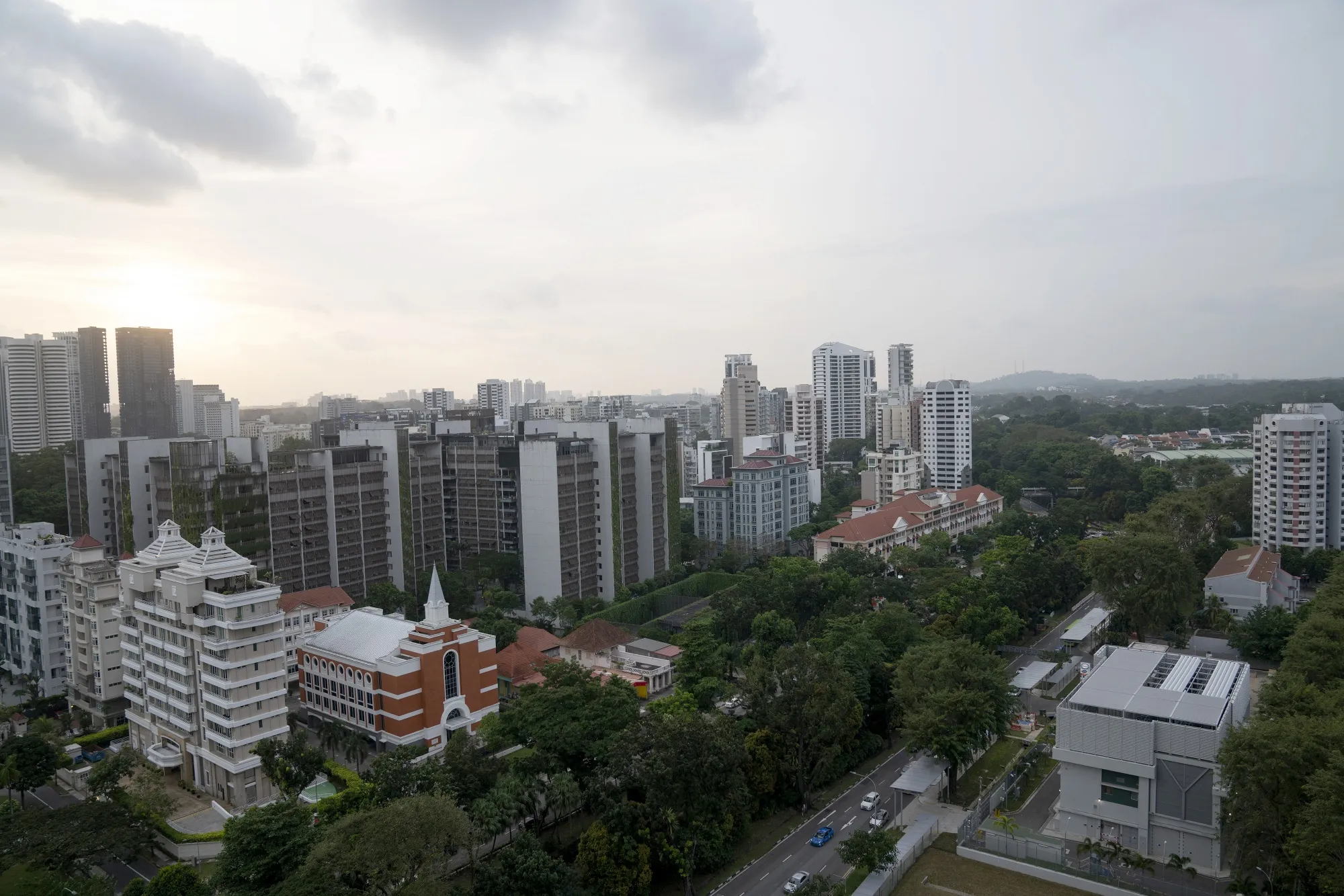 Houses and residential buildings stand off Bukit Timah Road in Singapore.