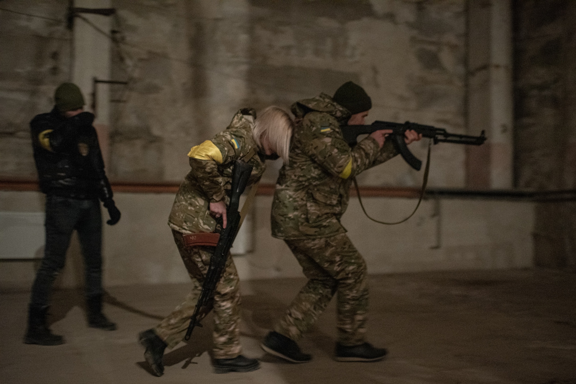 Civilians practice military training&nbsp;inside a bomb shelter&nbsp;in&nbsp;Ukraine
