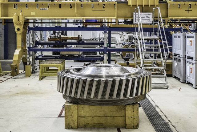 ■  A rotor of a gas turbine at the plant.