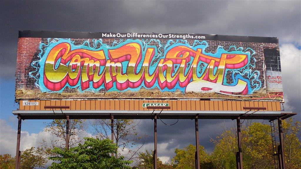 “CommUNITY, 2020”&nbsp;by muralist Shane Pilster, one of ten artists selected for a&nbsp;public art billboard project designed to promote diversity in Westmoreland County, Pennsylvania.