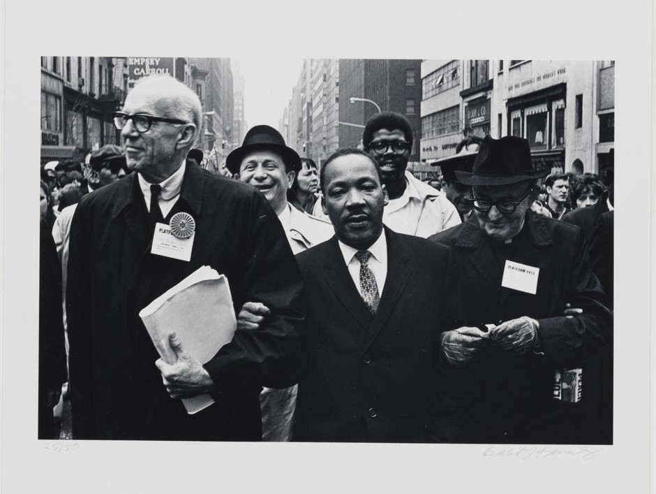 Dr. Benjamin Spock, Dr. King and Monsignor Rice of Pittsburgh march in the Solidarity Day Parade at the United Nations building, April 15, 1967.