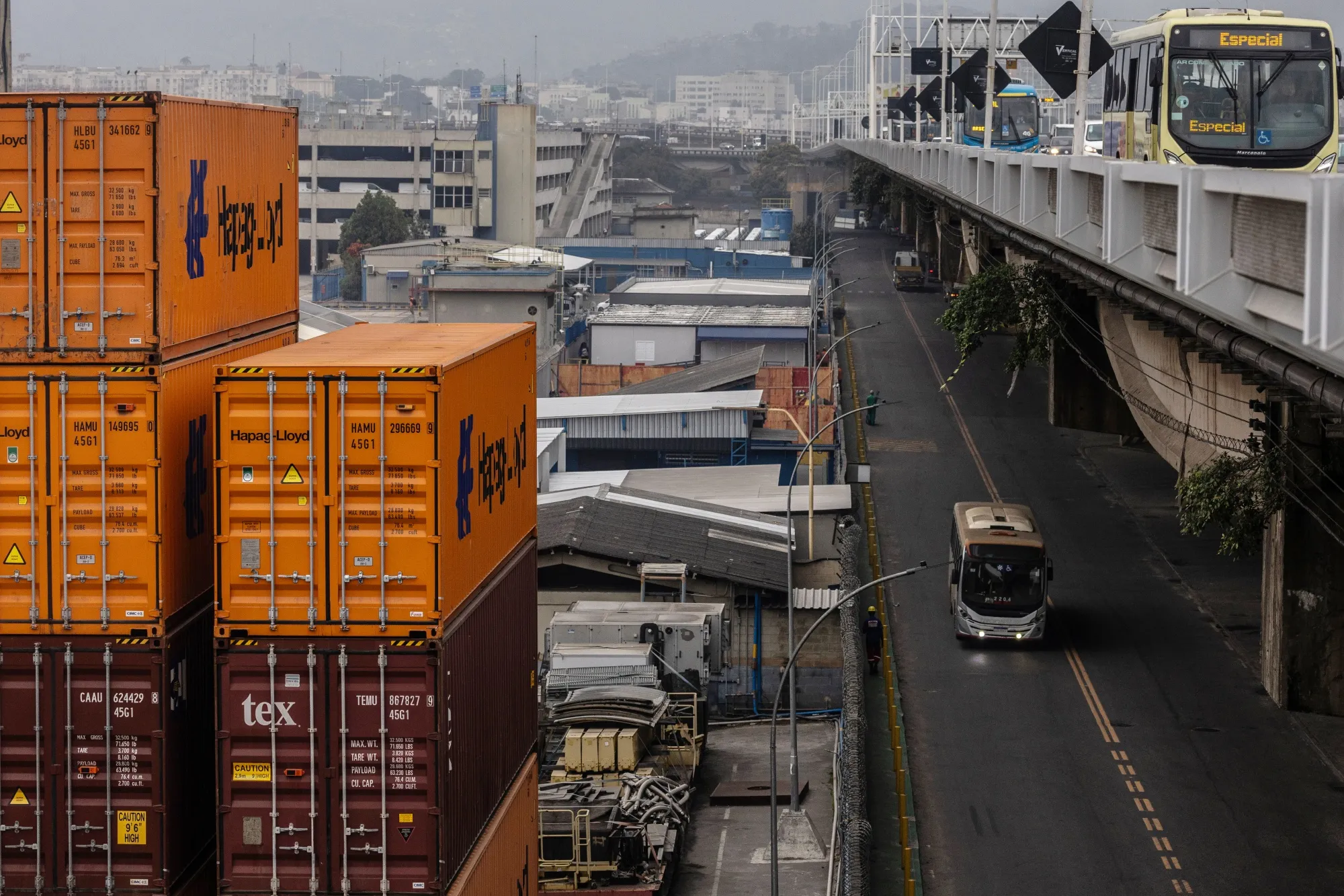Shipping containers at the Port of Rio de Janeiro in Rio de Janeiro, Brazil.