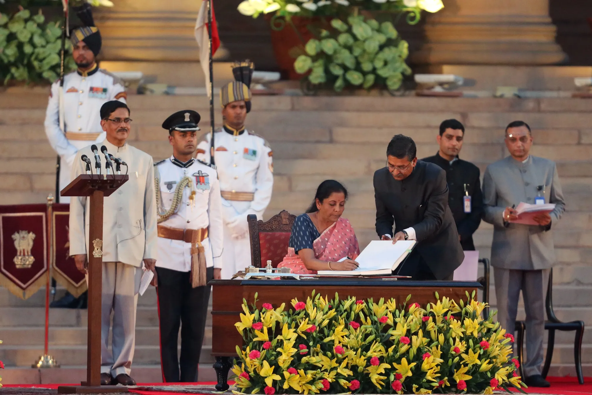 Nirmala Sitharaman at a swearing in ceremony in New Delhi on May 30.