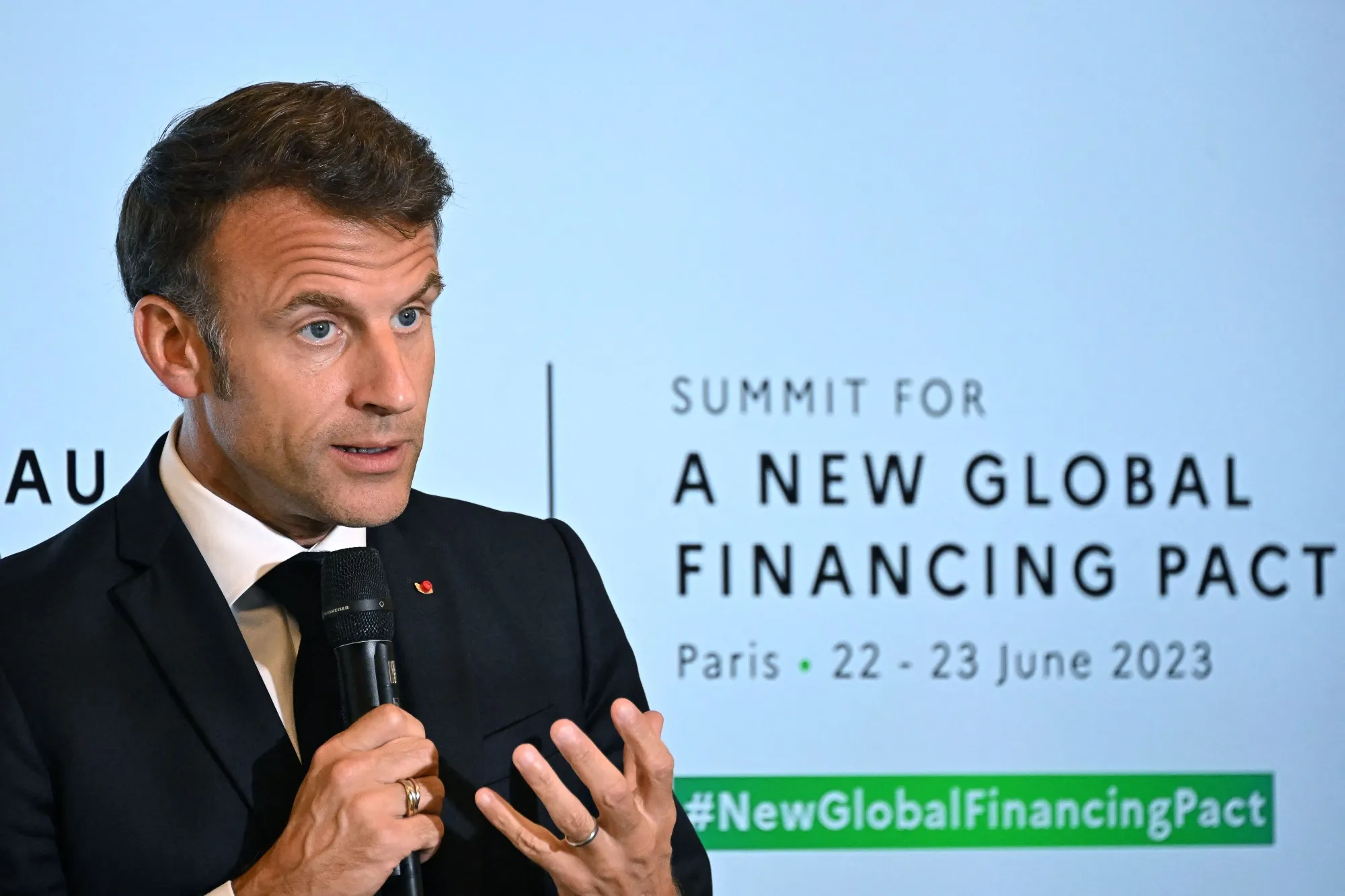 Emmanuel Macron during the New Global Financial Pact Summit in Paris.