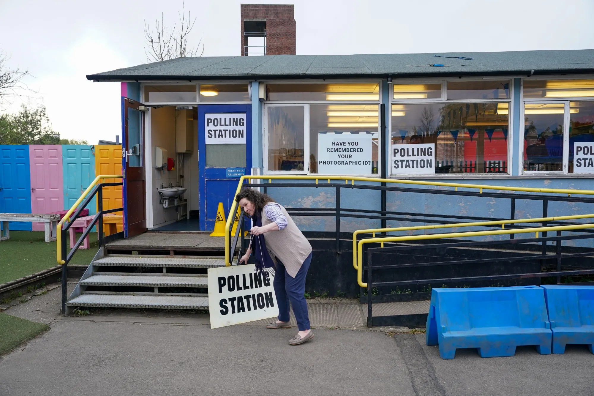 A polling station prepares to open ahead of voting in local elections, in Yarm, UK, on May 2.