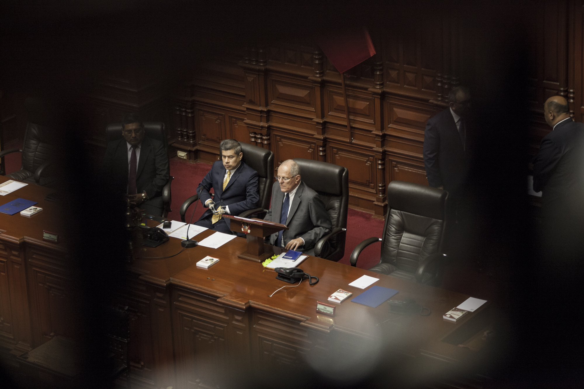 Pedro Pablo Kuczynski, Peru's president, center, sits before testifying before the National Congress in Lima, on&nbsp;&nbsp;Dec. 21.