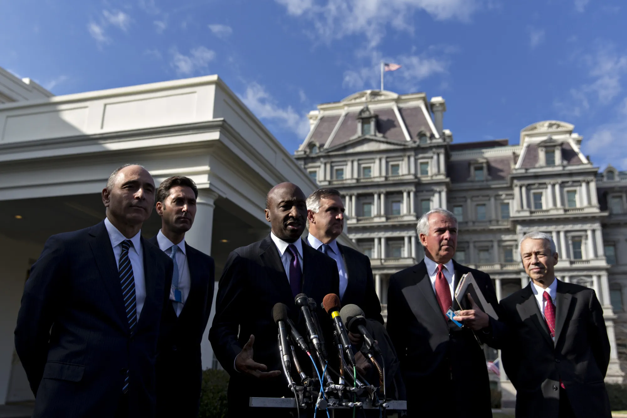 Heads of pharmaceutical companies at the White House after meeting with Donald Trump on Jan. 31.
