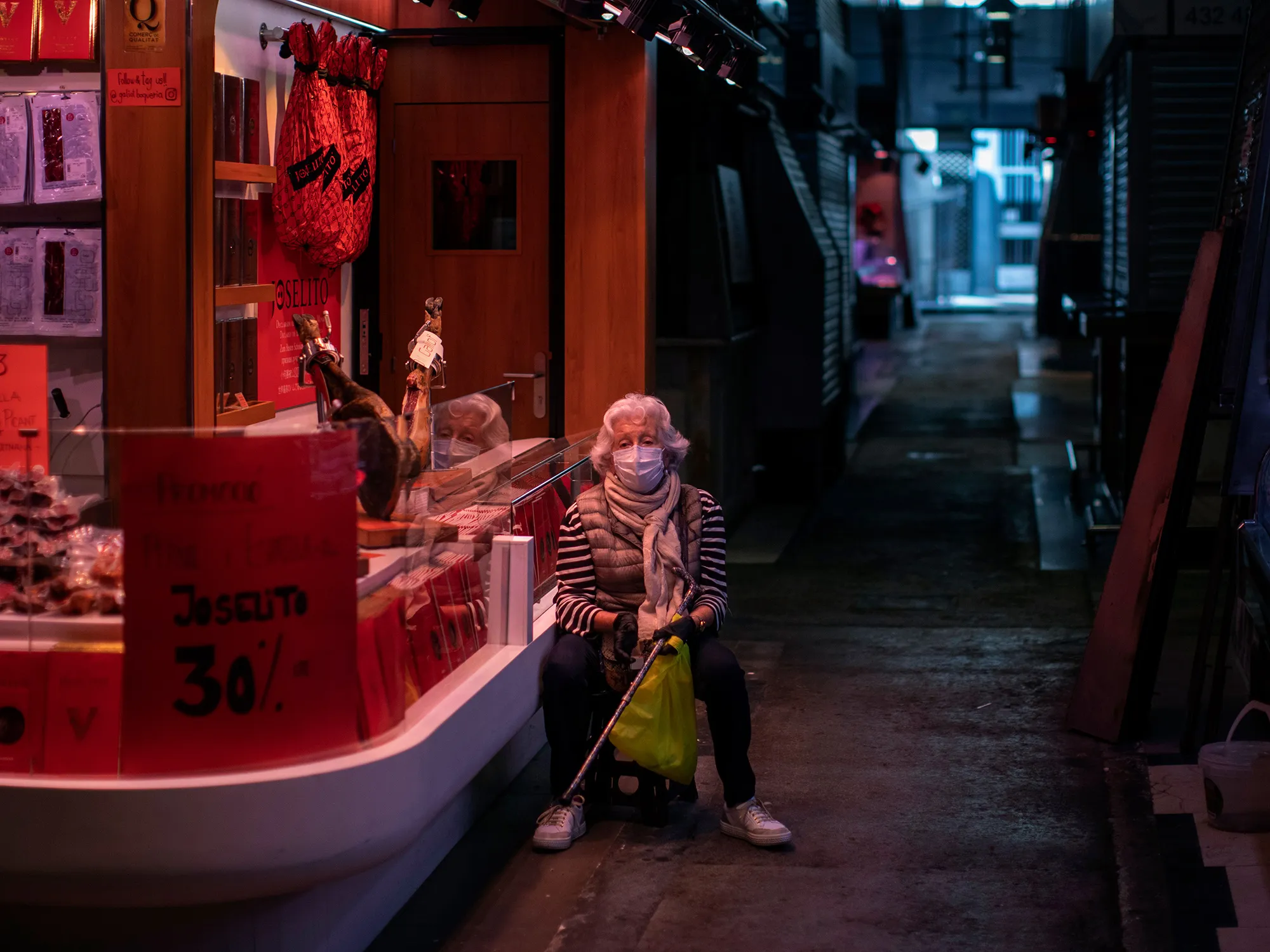 A near-empty food market in Barcelona, Spain, on April 29.&nbsp;