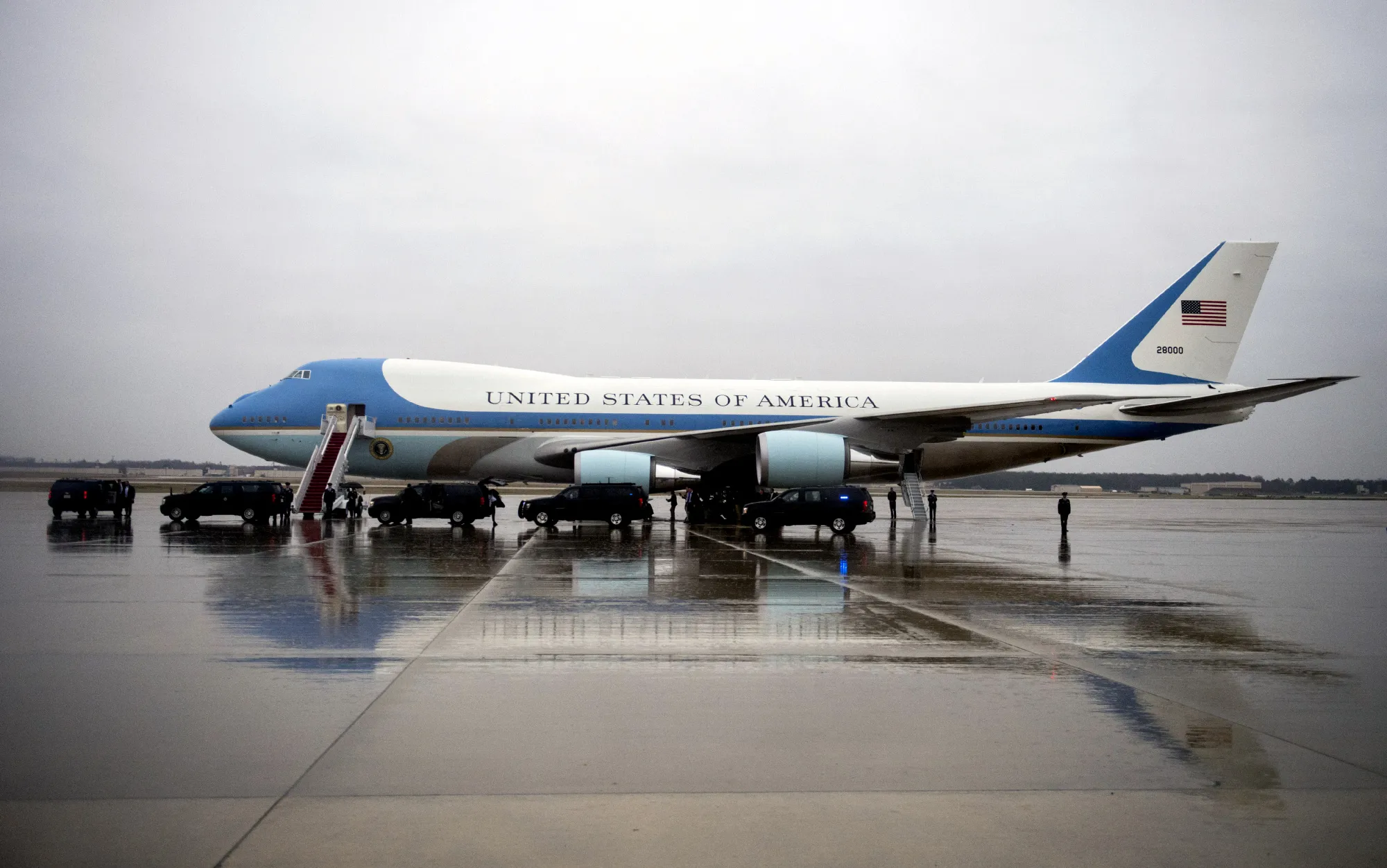Air Force One on the tarmac at Joint Base Andrews outside Washington, DC.