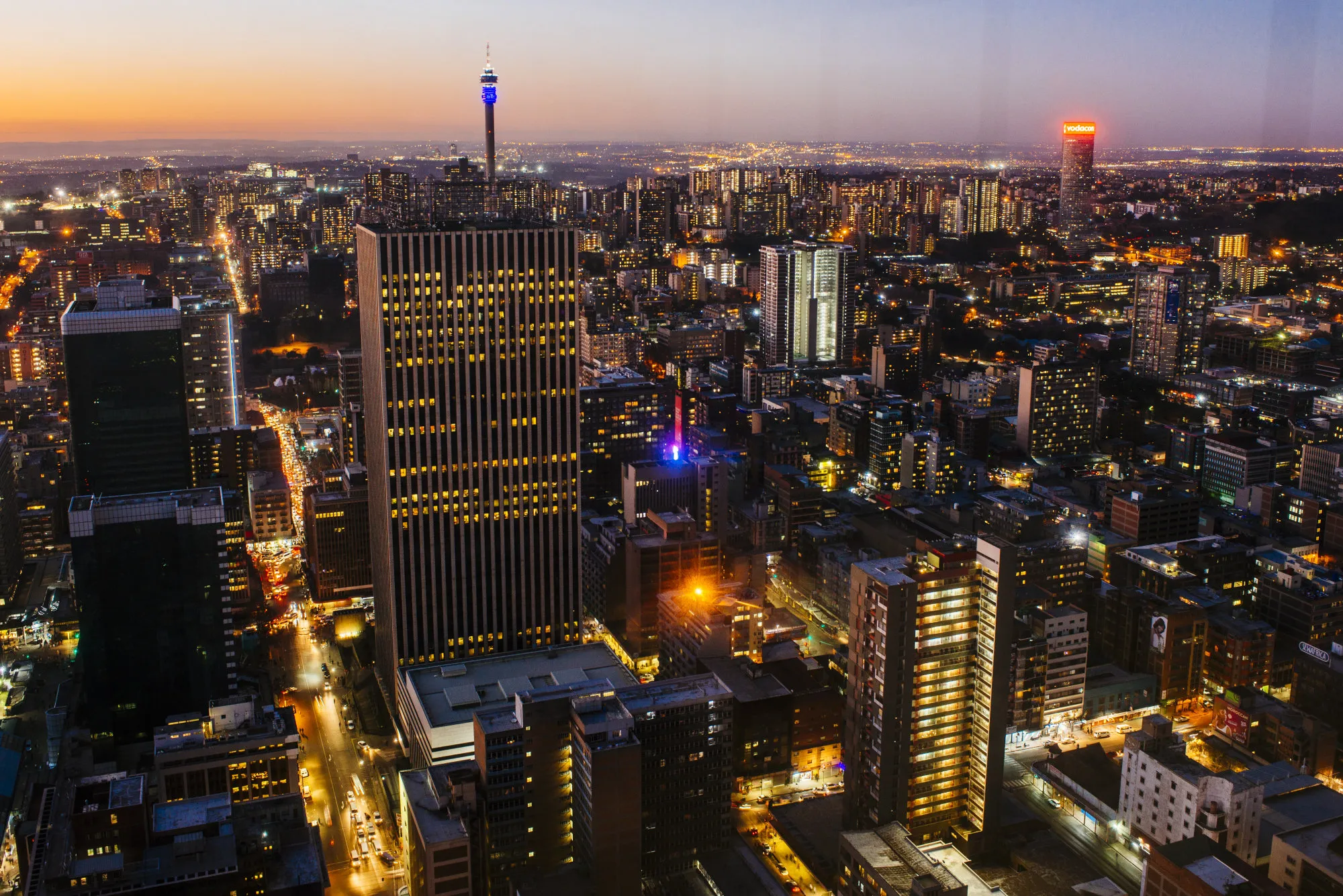 Night falls in Johannesburg.&nbsp;