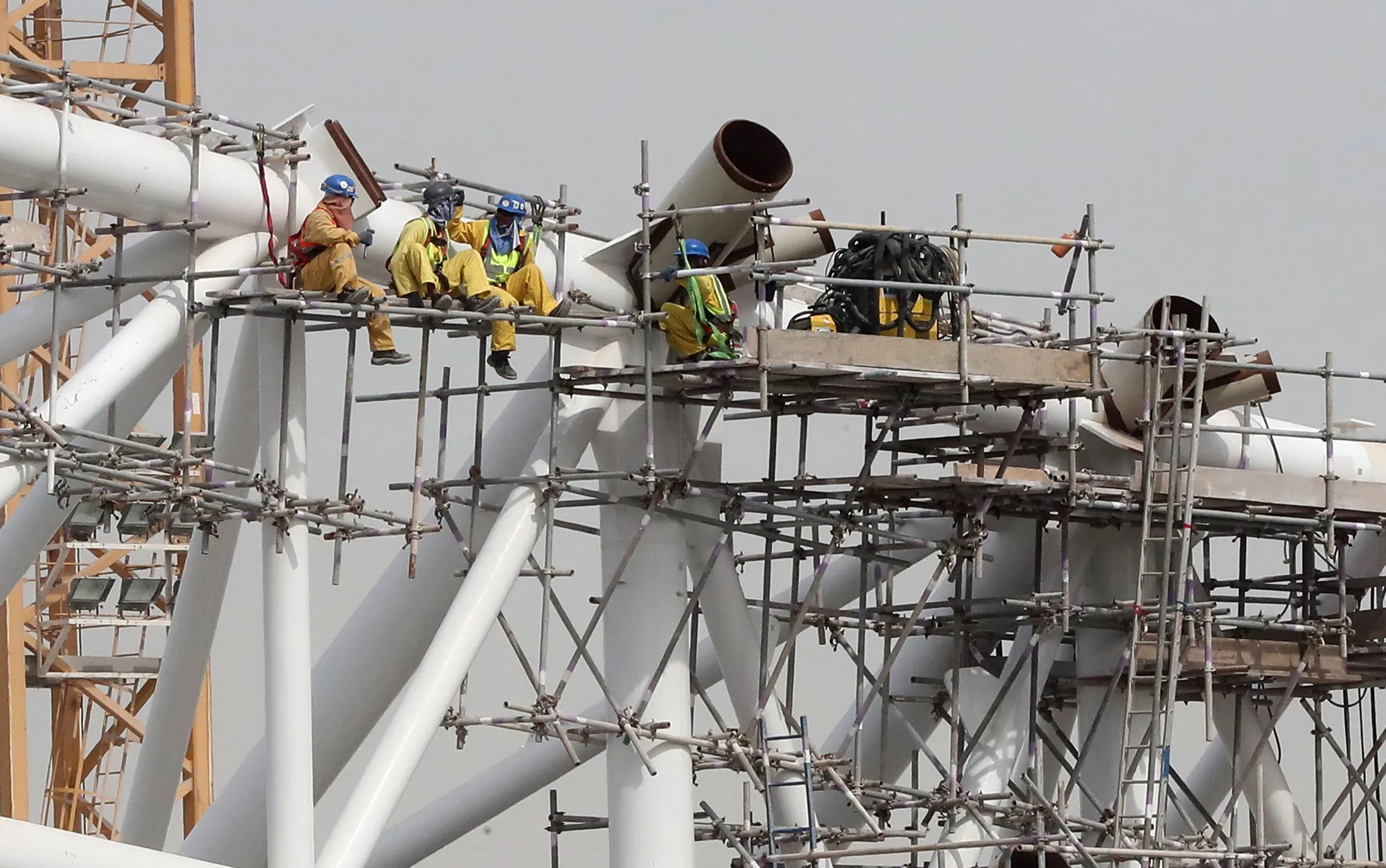 Construction work at a World Cup stadium near Doha.