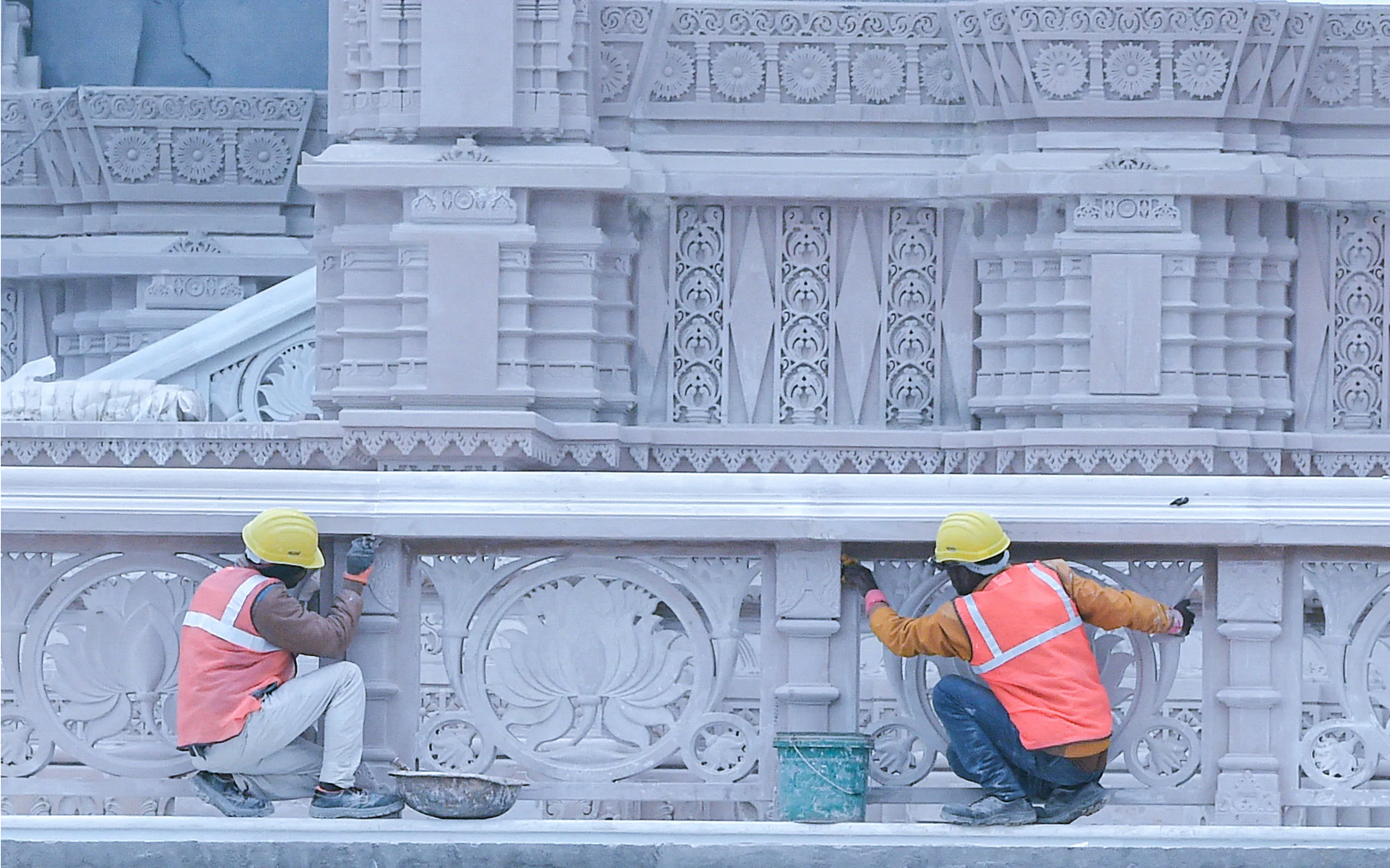 Workers finalize details on&nbsp;the temple of Hindu Lord Ram in Ayodhya, India&nbsp;on Dec. 29.
