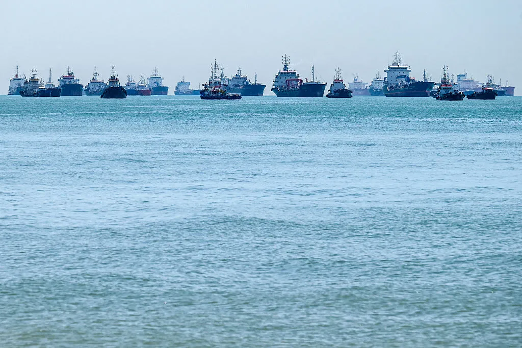 Vessels anchored along the Singapore straits in Singapore.