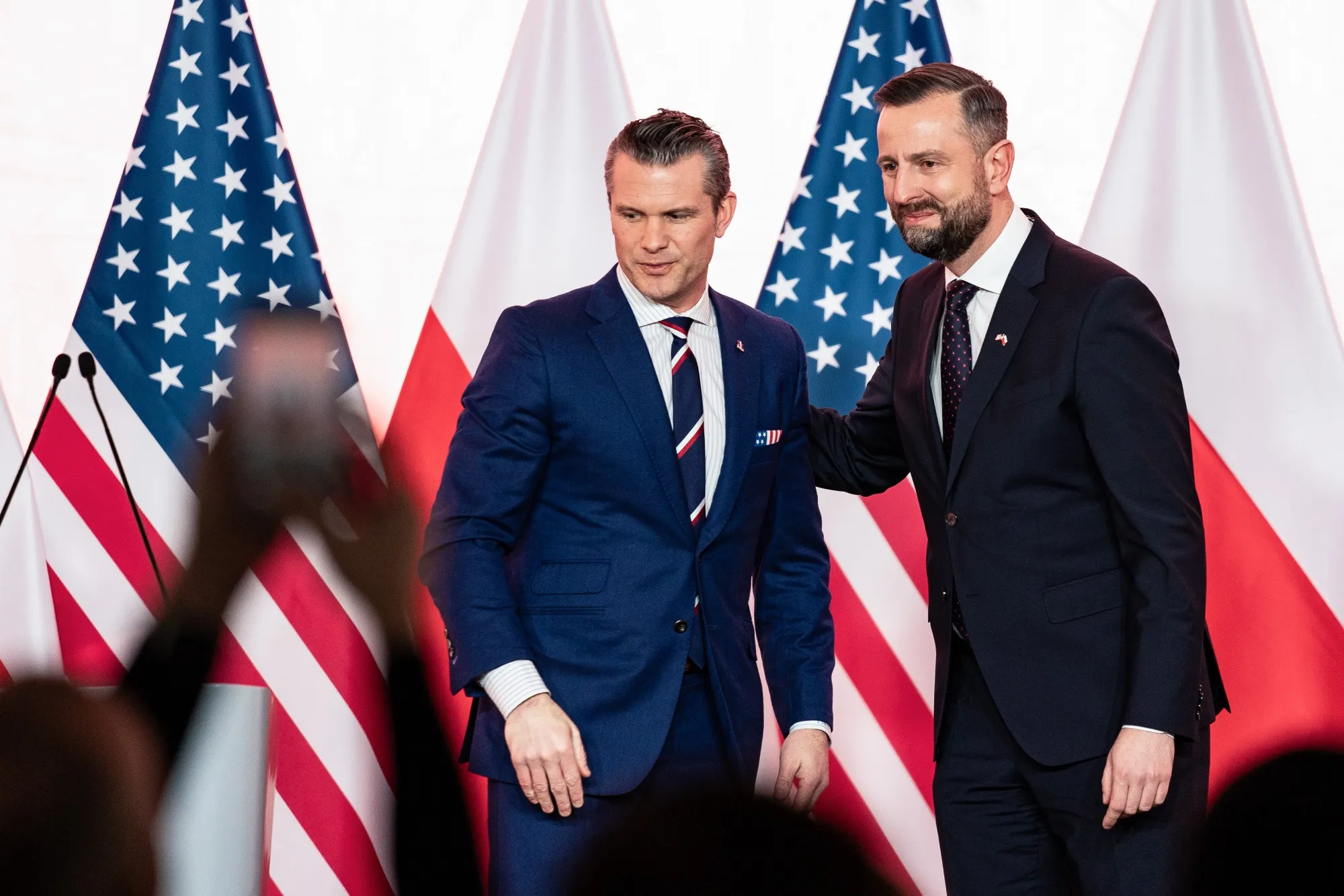 Pete Hegseth, US defense secretary, left, and Wladyslaw Kosiniak-Kamysz, Poland’s defense minister,&nbsp;in Warsaw&nbsp;on&nbsp;Feb. 14, 2025.&nbsp;