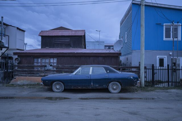 A car parked outside a home in Ushuaia.