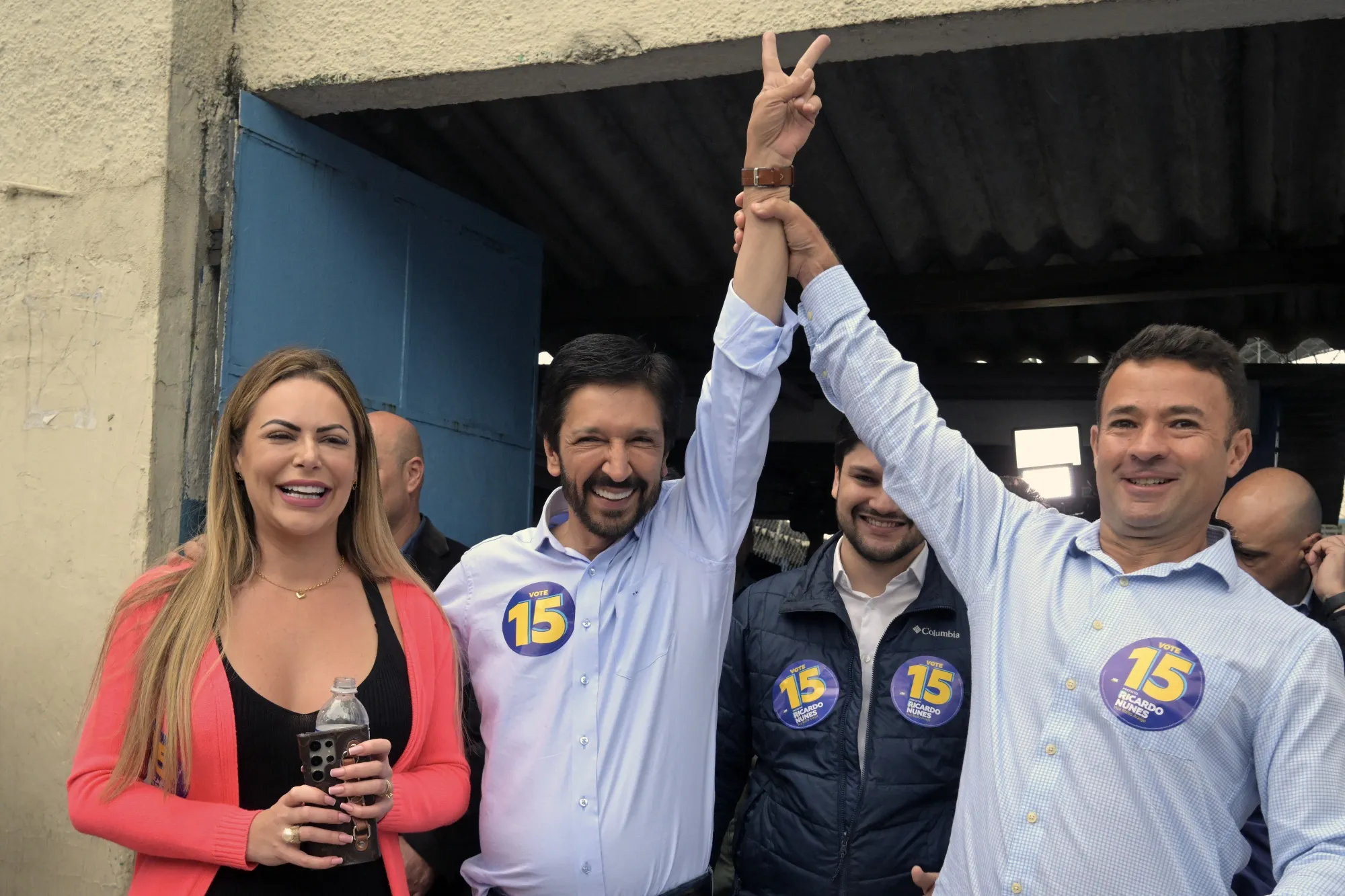 Ricardo Nunes flashes the victory sign&nbsp;in Sao Paulo on Oct. 27.