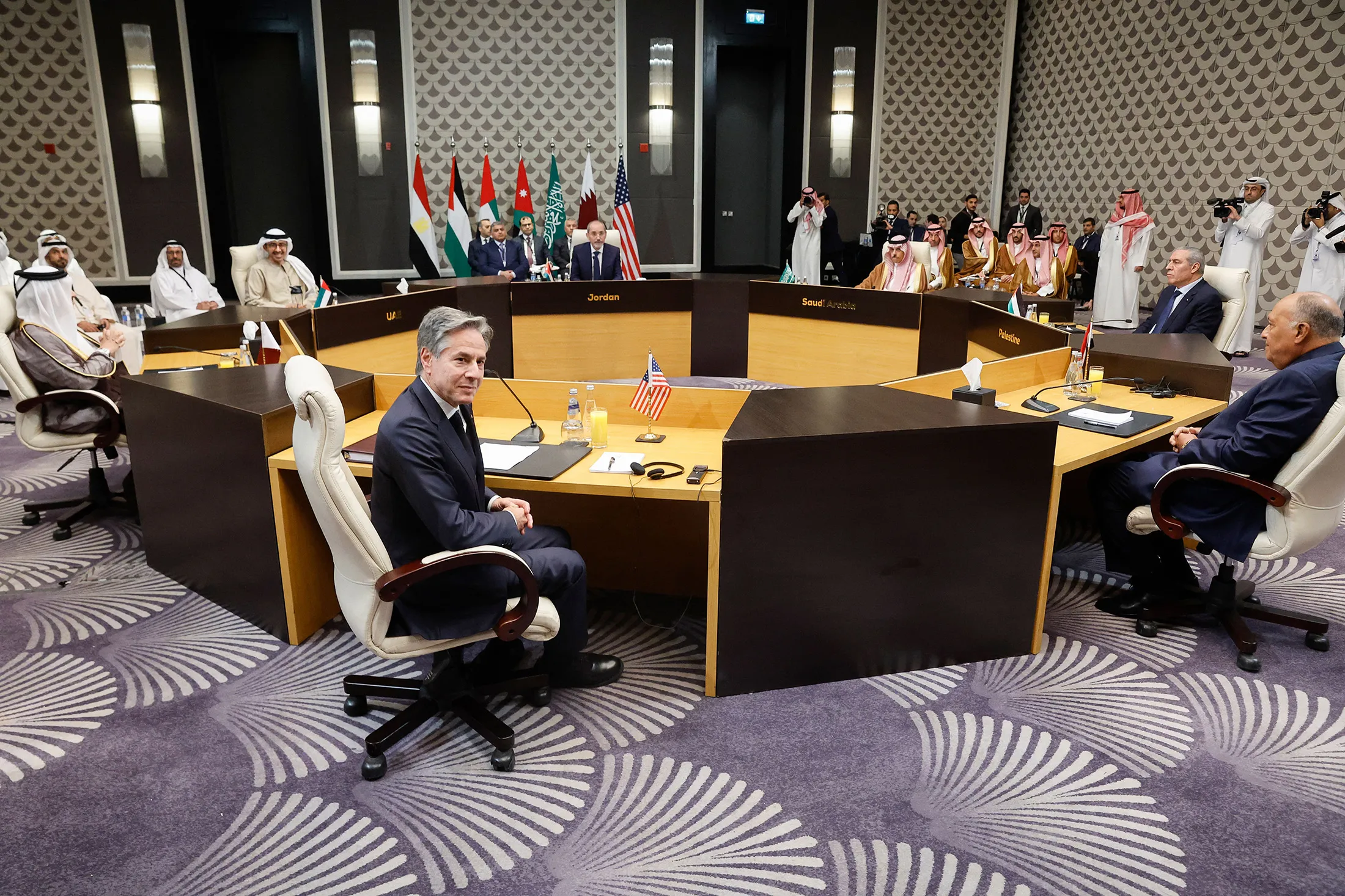 Antony Blinken attends a meeting with key Arab allies to discuss the ongoing conflict between Israel and Hamas, in the Jordanian capital Amman on Nov.&nbsp;4.