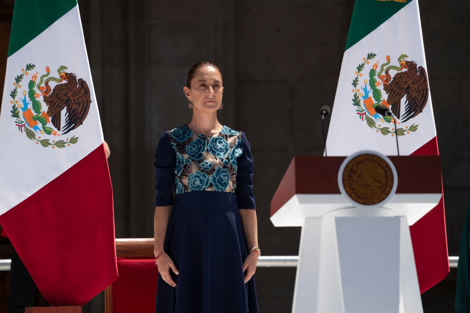 Preident Claudia Sheinbaum at an event at Zocalo Plaza in Mexico City on March 9.