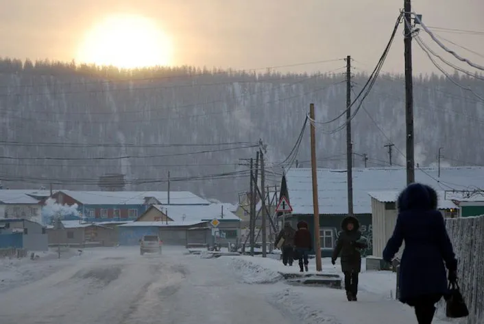 Winter sun in&nbsp;Verkhoyansk, Siberia.