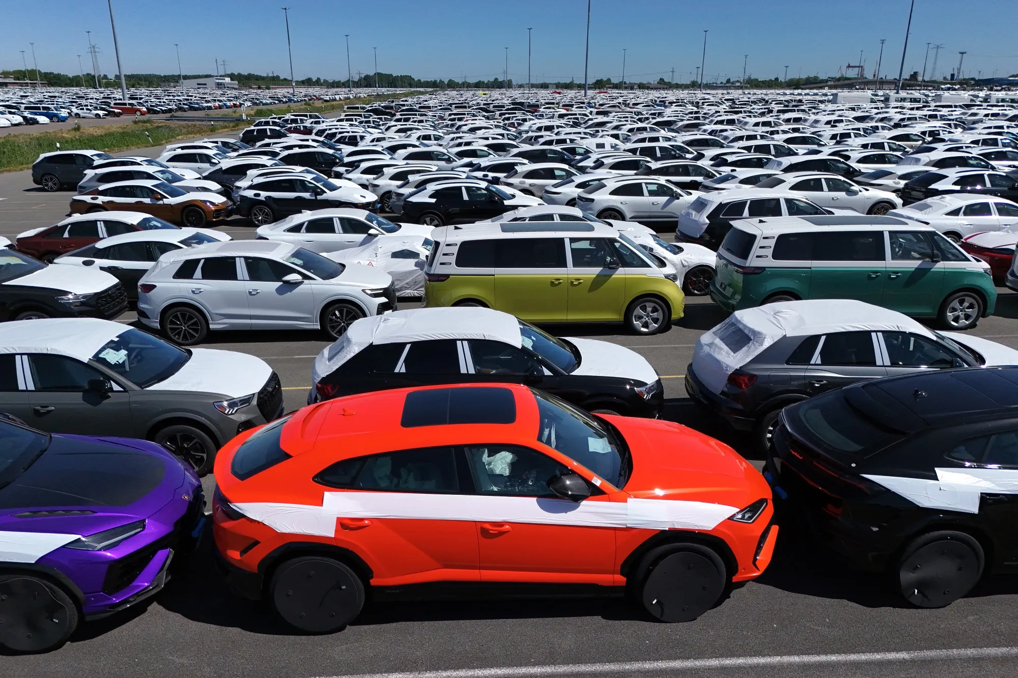 New vehicles ready for shipping in Emden, Germany.