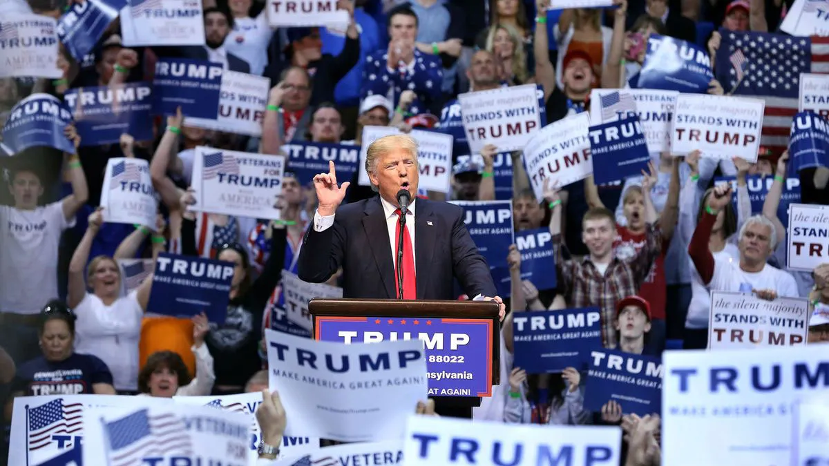 Republican presidential candidate Donald Trump speaks at a campaign rally on April 25, 2016, in Wilkes-Barre, Pennsylvania.
