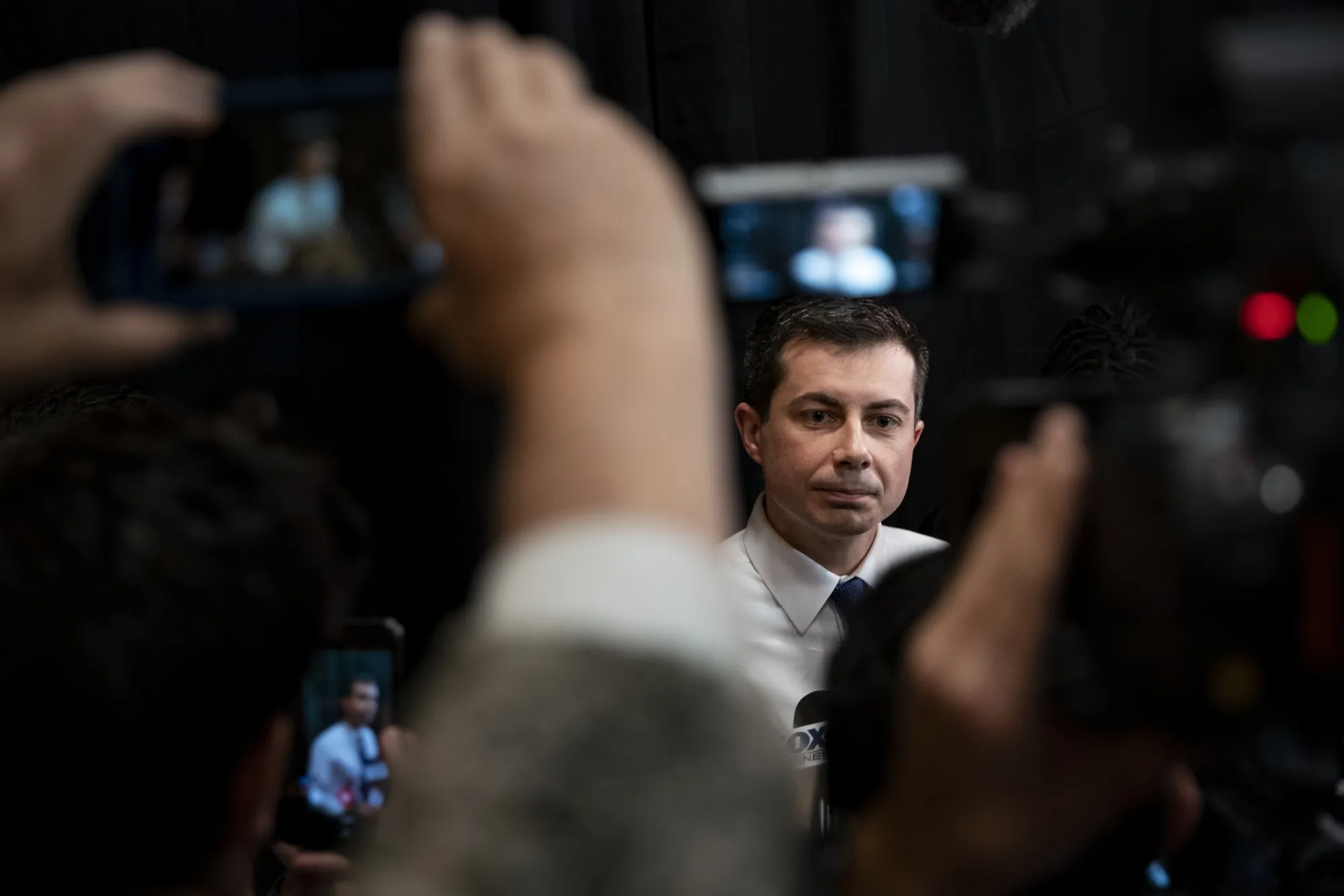 Pete Buttigieg, former mayor of South Bend and 2020 presidential candidate, speaks with members of the media during a campaign event in Ames, Iowa, on Jan. 29, 2020.