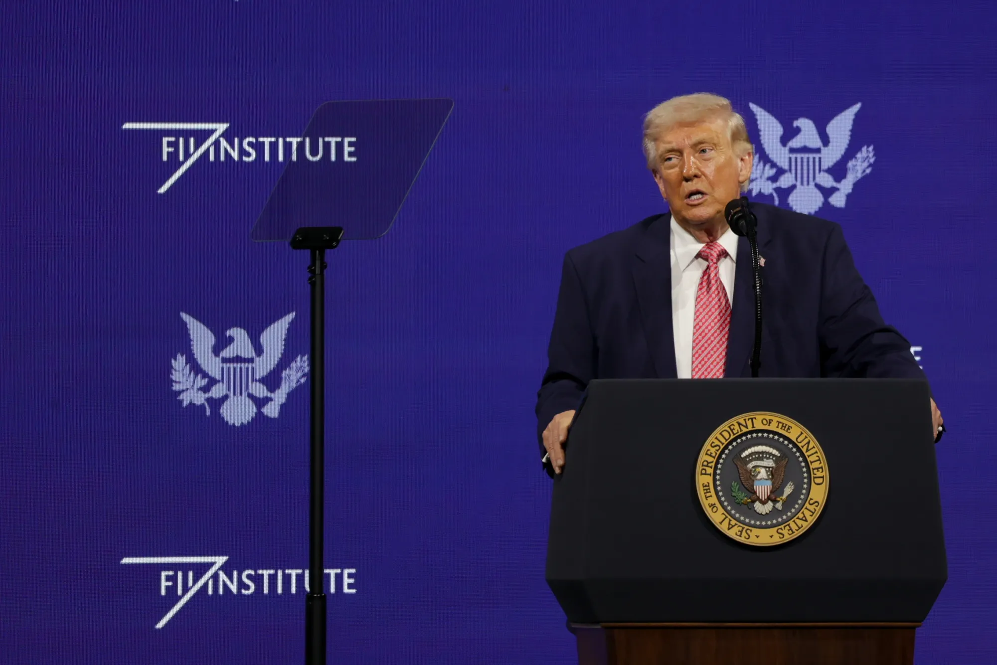 President Donald Trump speaks during the Future Investment Initiative Priority summit in Miami on March 27.