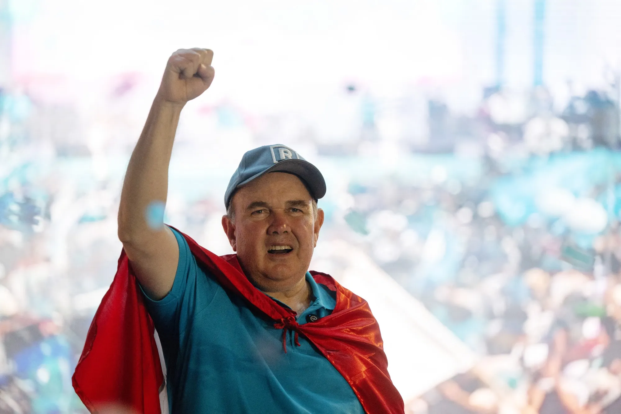 Rafael López Aliaga during a rally in the San Juan de Lurigancho district in Lima on March 15.