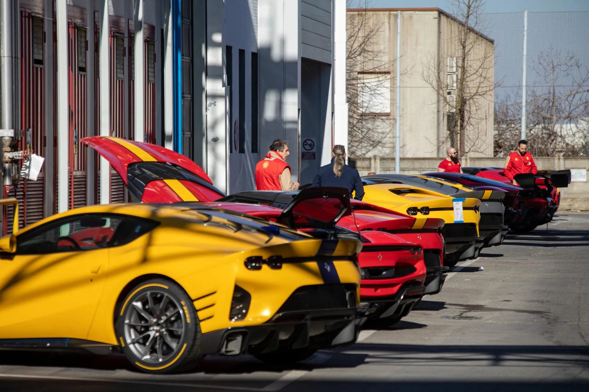 Ferrari cars inside the grounds of the company headquarters&nbsp;in Maranello, Italy.&nbsp;
