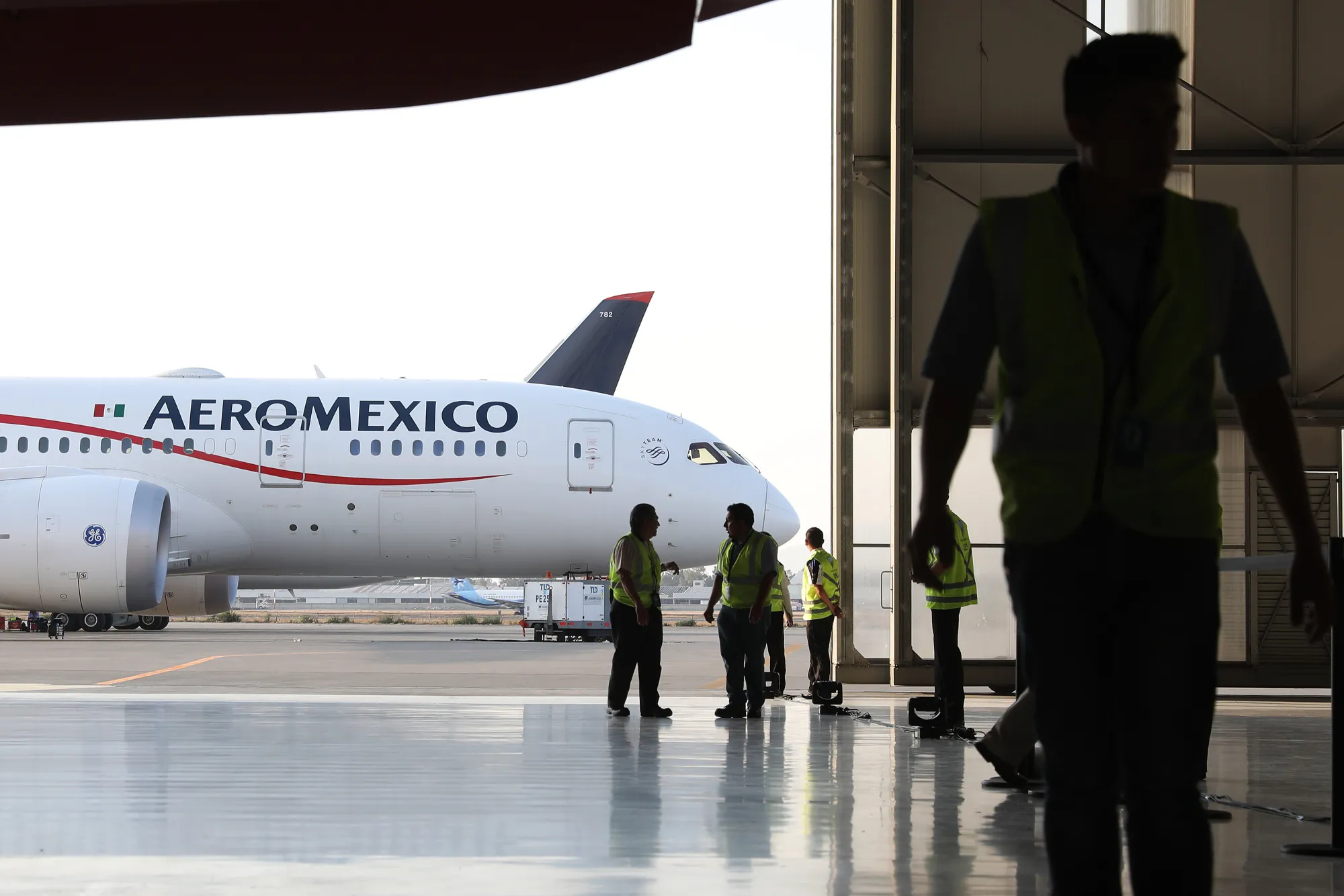 A Grupo Aeromexico SAB&nbsp;airplane at the company's hangar at Benito Juarez International Airport in Mexico City.
