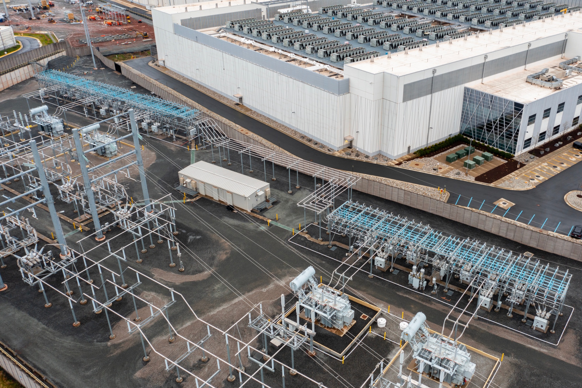 A power substation near a data center in Ashburn, Virginia.