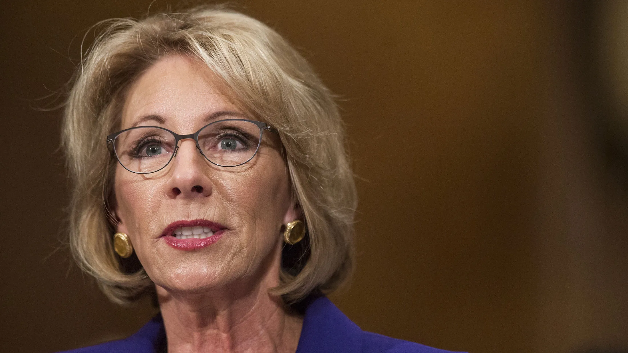 Betsy DeVos, secretary of education nominee for U.S. President-elect Donald Trump, speaks during a Senate Health, Education, and Labor Committee confirmation hearing in Washington, D.C., U.S., on Tuesday, Jan. 17, 2017.
