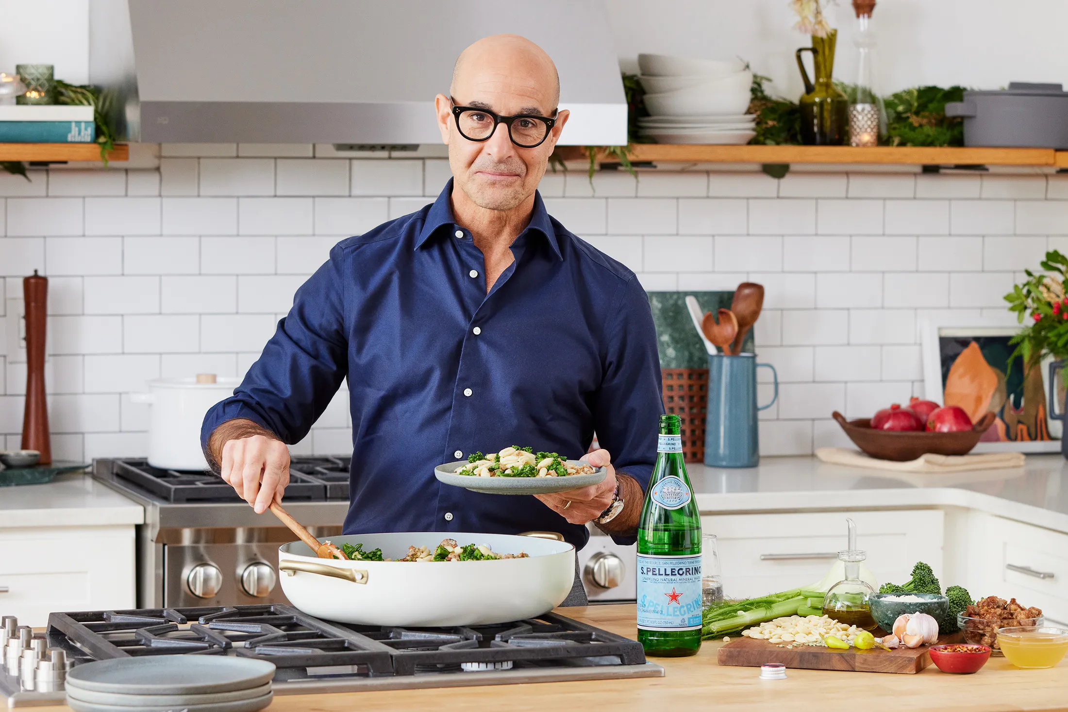 Stanley Tucci shows off his pasta making skills.