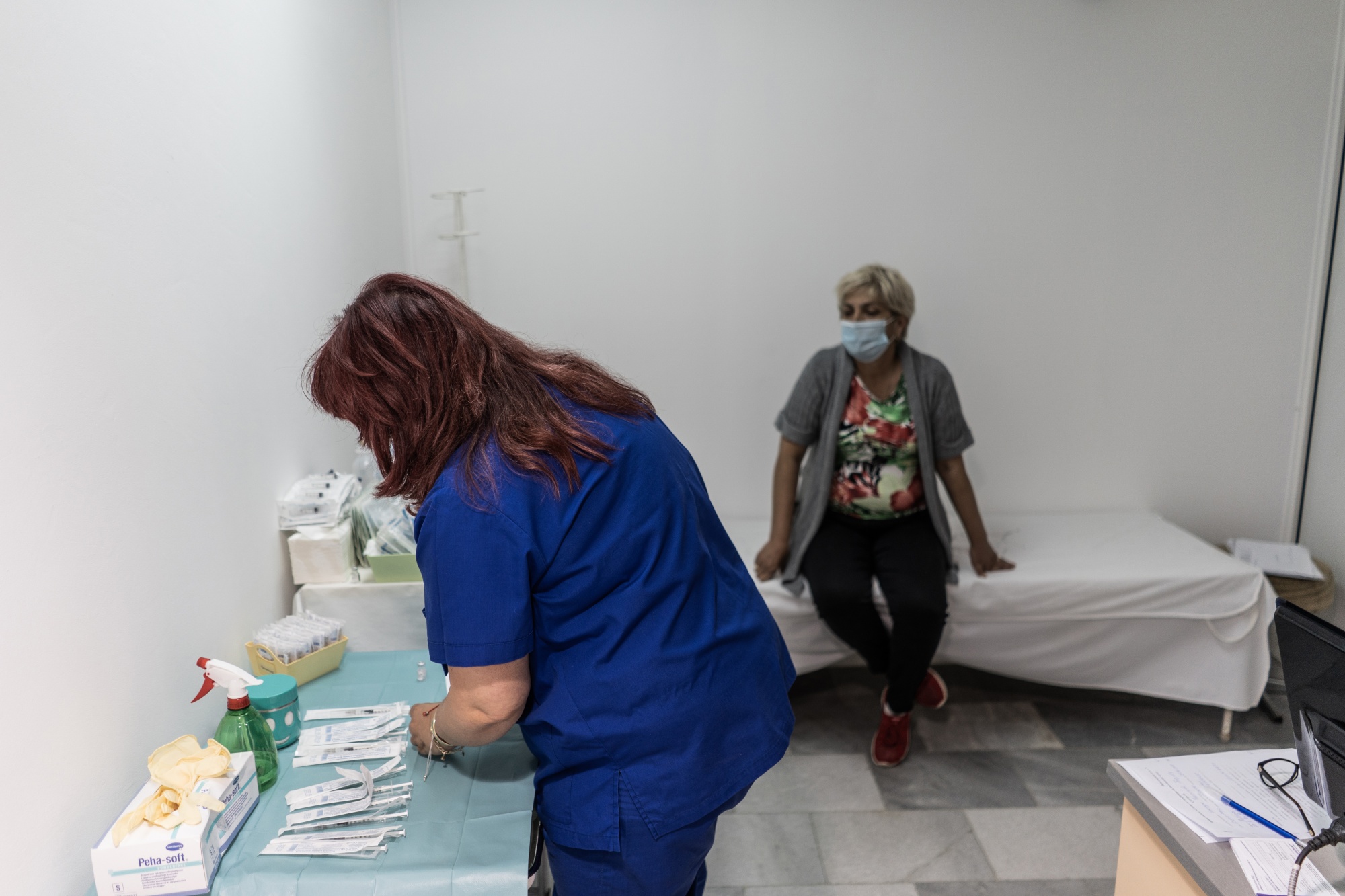 A medical worker prepares to administer a Covid-19 vaccine to an person in Albena, Bulgaria.
