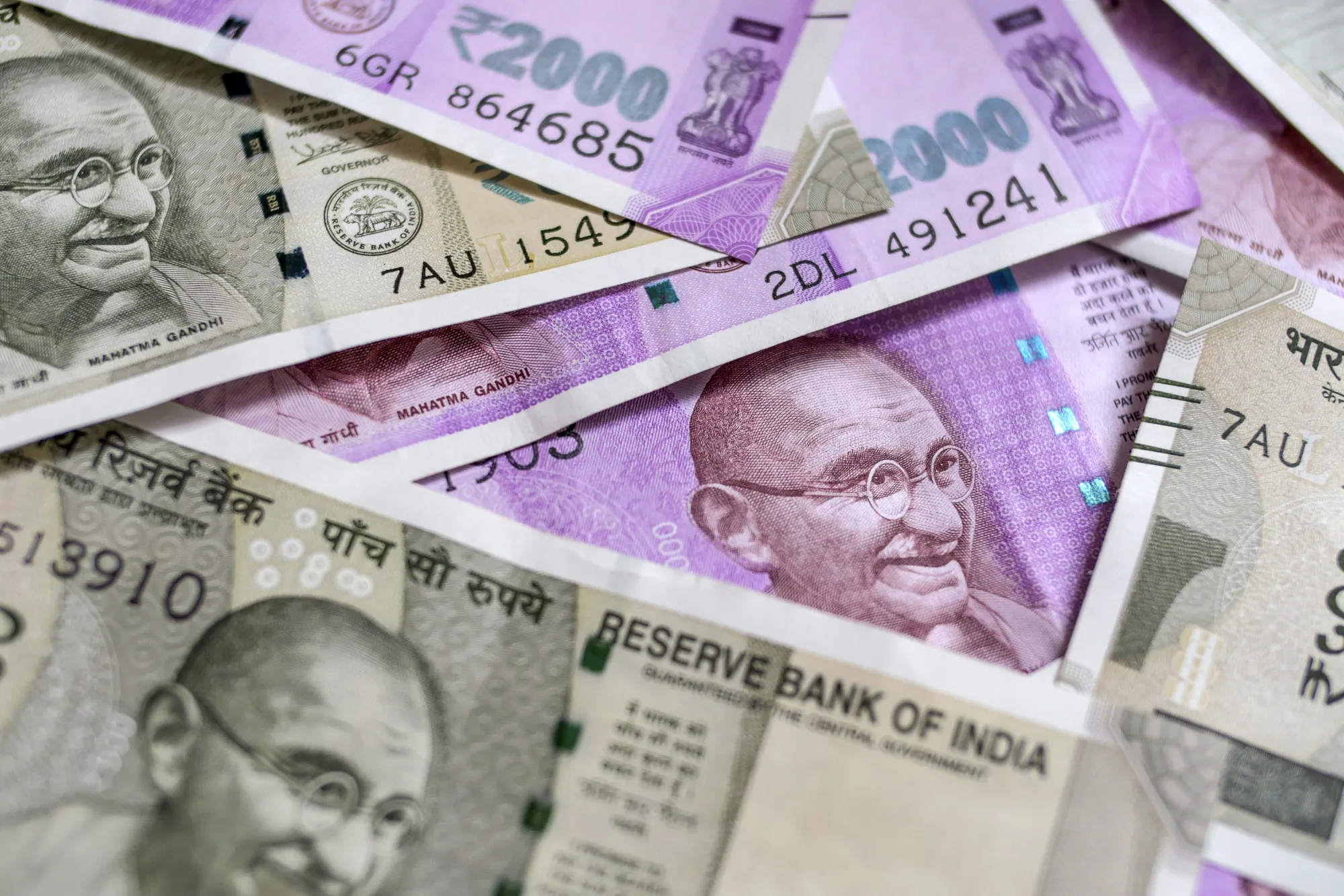 Indian 2000 And 500 Rupee Banknotes Ahead Of Budget 