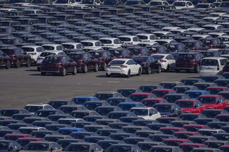 New Honda Motor Co. vehicles bound for shipment at a port in Yokohama, Japan, on Sunday, July 13, 2025. Japan will release its trade figures on July 17.
