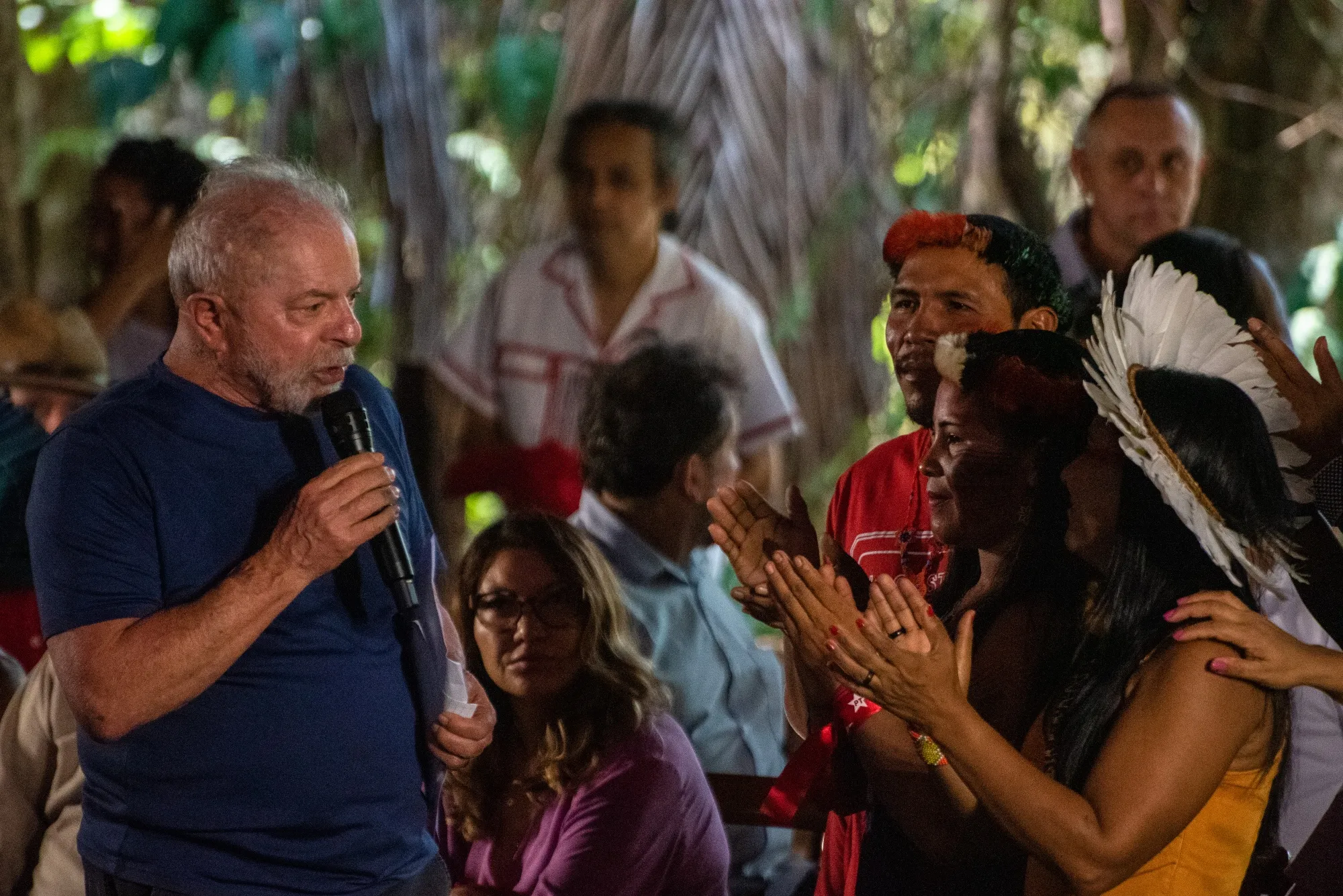 Brazil’s Luiz Inacio Lula da Silva speaks at an Indigenous event in Belem, a city in Brazil’s Amazon rainforest region, during the 2022 presidential election.