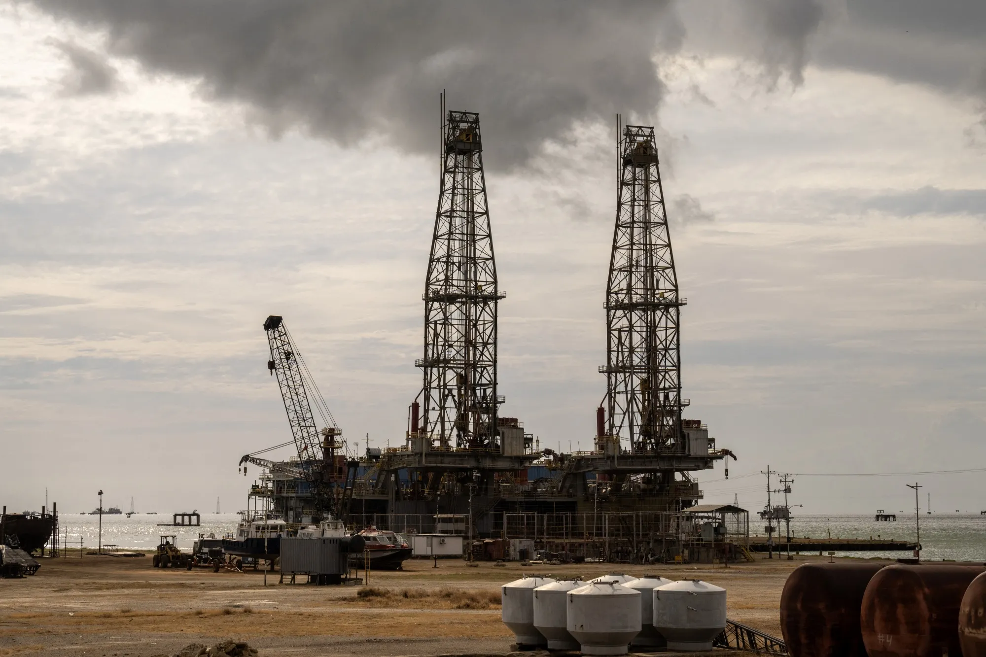Oil rigs are pictured in Cabimas, Venezuela.
