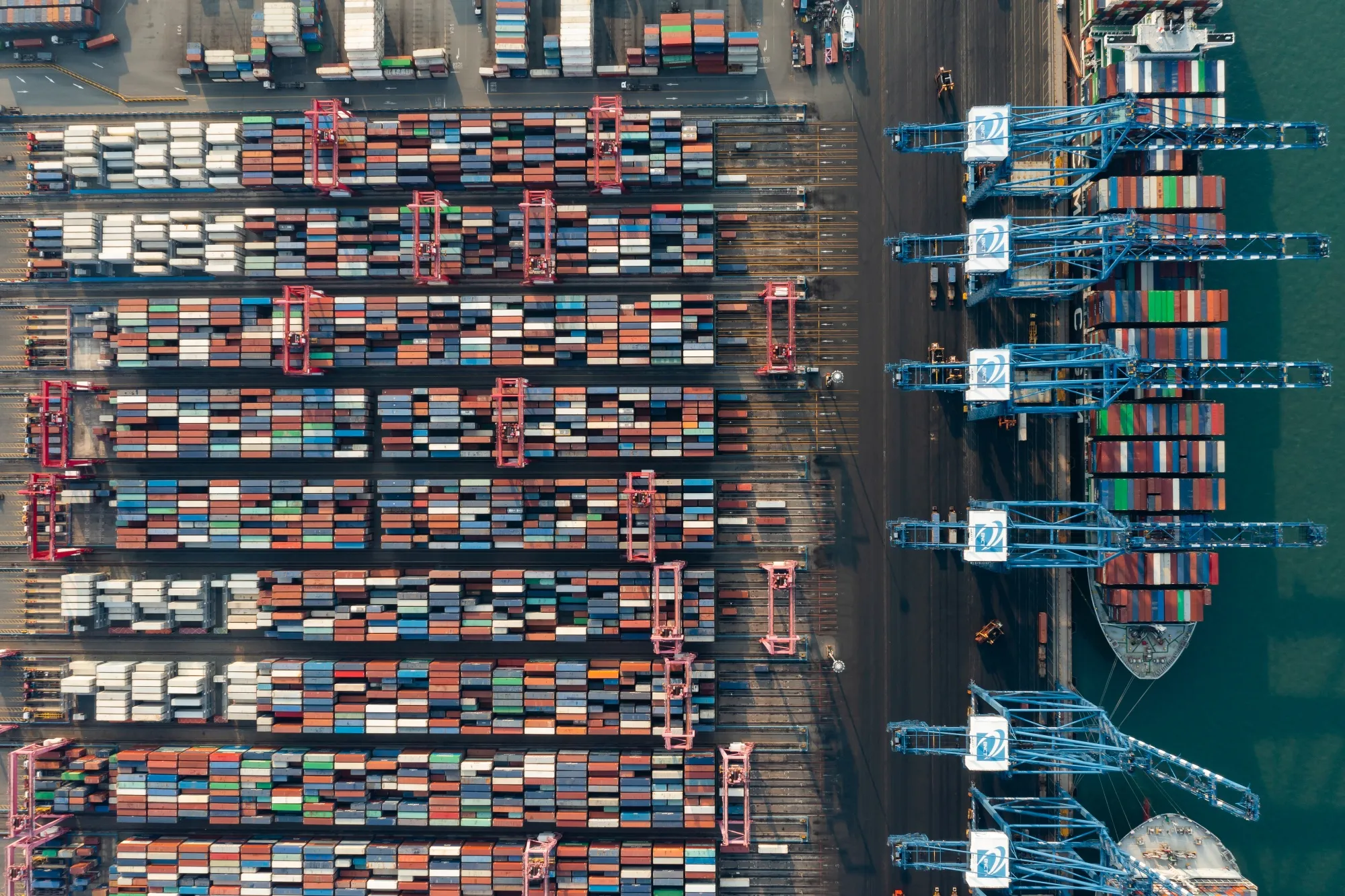 Cargo ships moored at a container terminal at Busan New Port in&nbsp;South Korea.