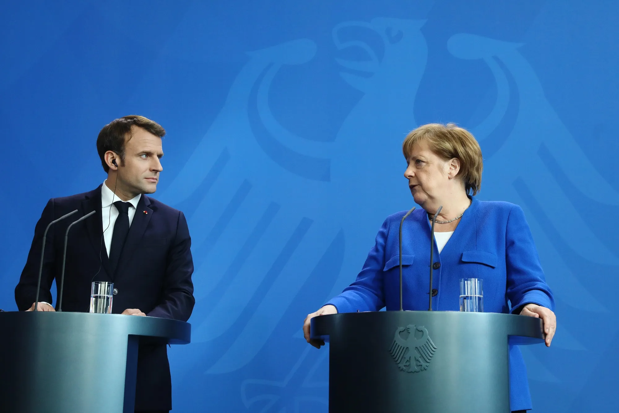 Emmanuel Macron and Angela Merkel in 2019.